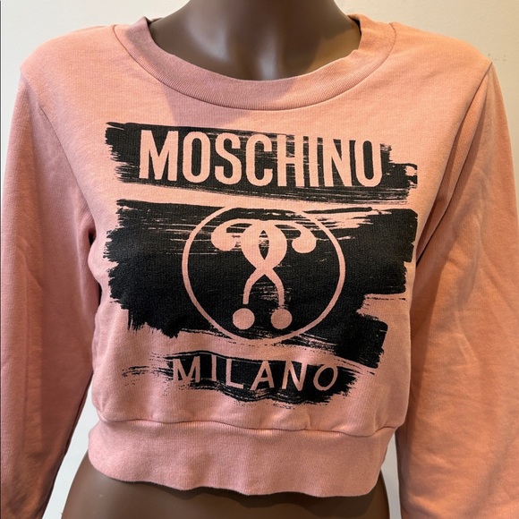 Moschino Milano question mark sweater logo cropped crewneck pullover pink Small - Picture 8 of 11
